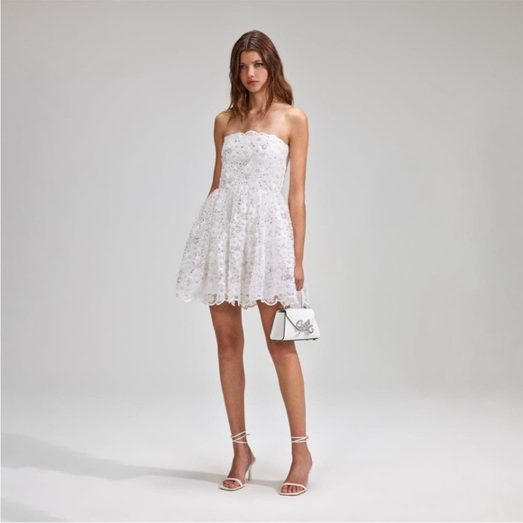 Self Portrait White Beaded Sequin Bandeau mini dress size US2 - Picture 2 of 10